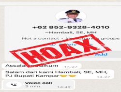 Hoax, Beredar Nomor telpon yang Mengatas namakan Hambali, SE, MH Pj Bupati Kampar